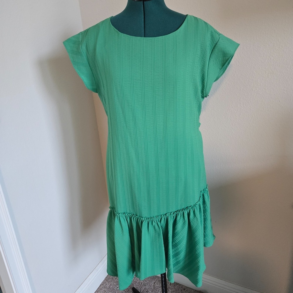 Vince Camuto Womens Daybreak Sheath Size 6 NWT Ruffle Hem Lined Emerald Green